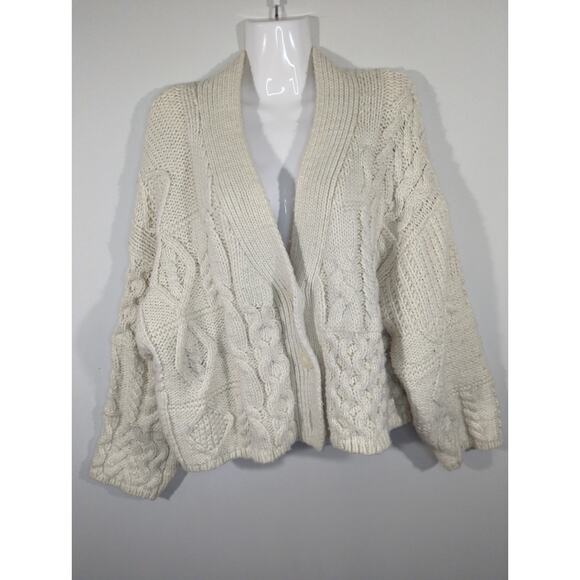 Zara Wool Blend Chunky Cream Button Down Oversized Cozy Cardigan Women's Medium - Picture 2 of 8